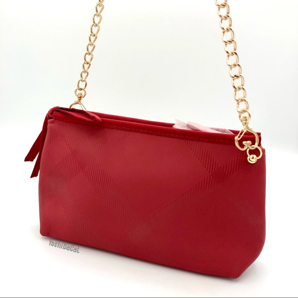 🆕 Burberry Beauty Cosmetic Pouch to Crossbody Bag, Dark Red, Nova Check, New - Picture 8 of 14